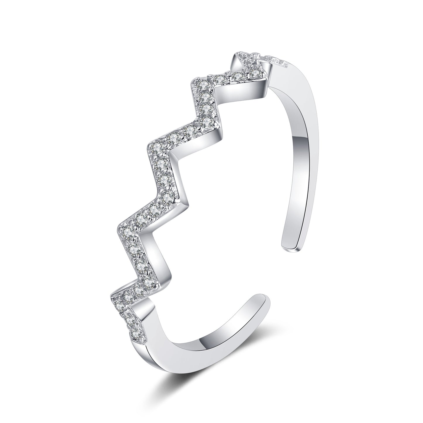 Independent station new ECG wave V-shaped ring fashionable and simple zirconium inlaid ring European and American ins hot female ring