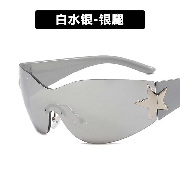 Frameless five-pointed star one-piece aviator sunglasses 2022 new European and American Y2K millennium hot girl sunshade sunglasses