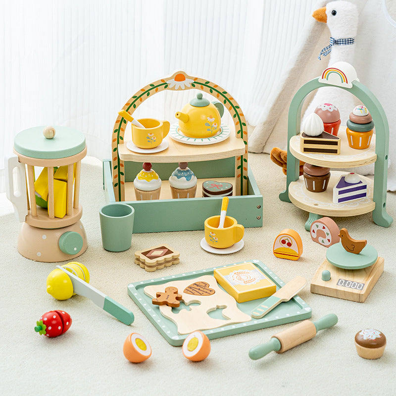 Children's simulation house tea set dessert set kindergarten playground role play early education wooden toys