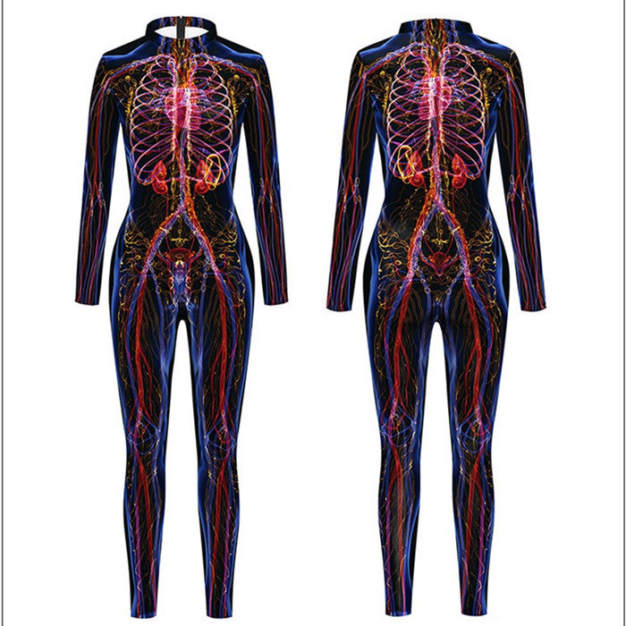 Cross-border new product Halloween European and American personalized body tissue digital printing male and female slim jumpsuit tights