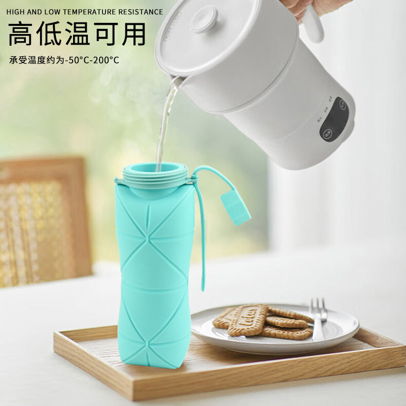 Cross-border silicone foldable water cup portable outdoor sports water cup travel coffee cup high temperature resistant and anti-fall silicone kettle