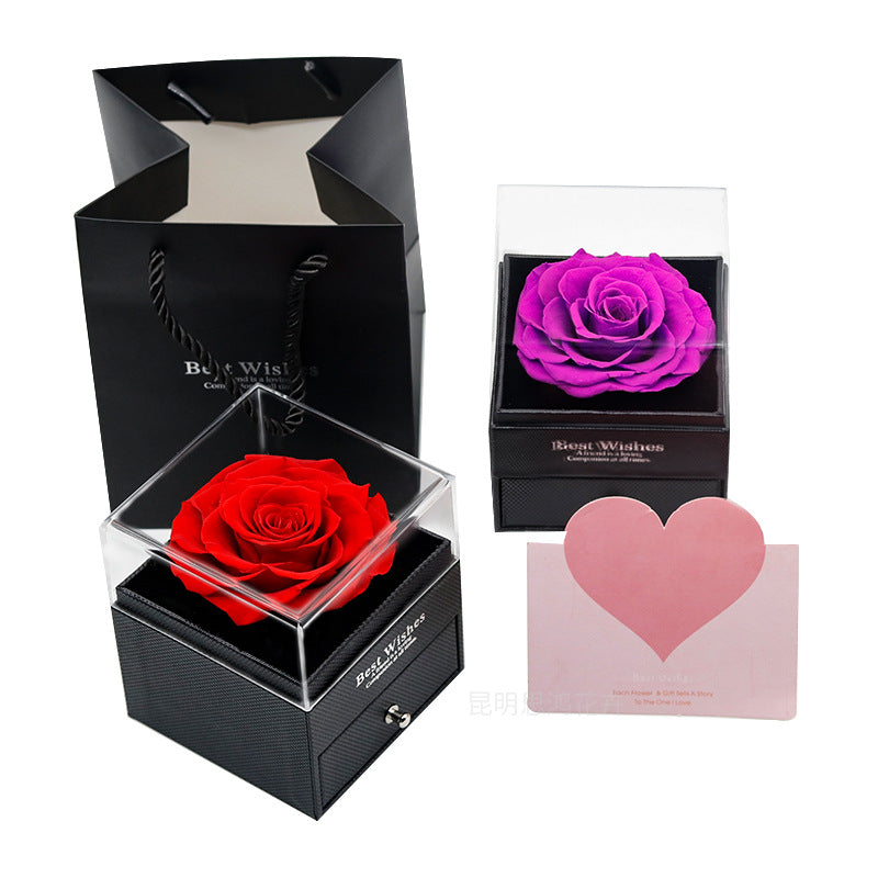 Preserved Flower Jewelry Box Single Rose Real Flower Preserved Flower Transparent Acrylic Flower Box Valentine's Day Mother's Day Gift