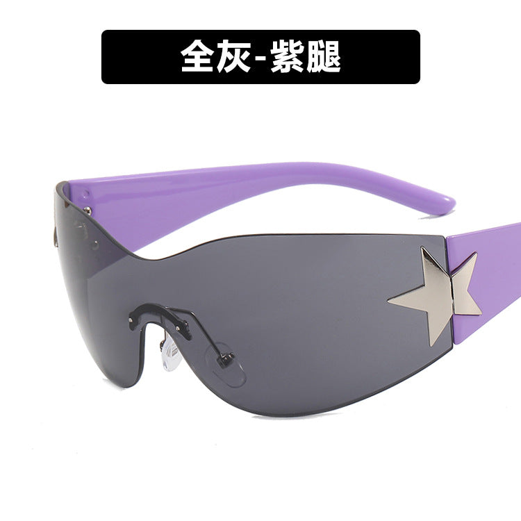 Frameless five-pointed star one-piece aviator sunglasses 2022 new European and American Y2K millennium hot girl sunshade sunglasses