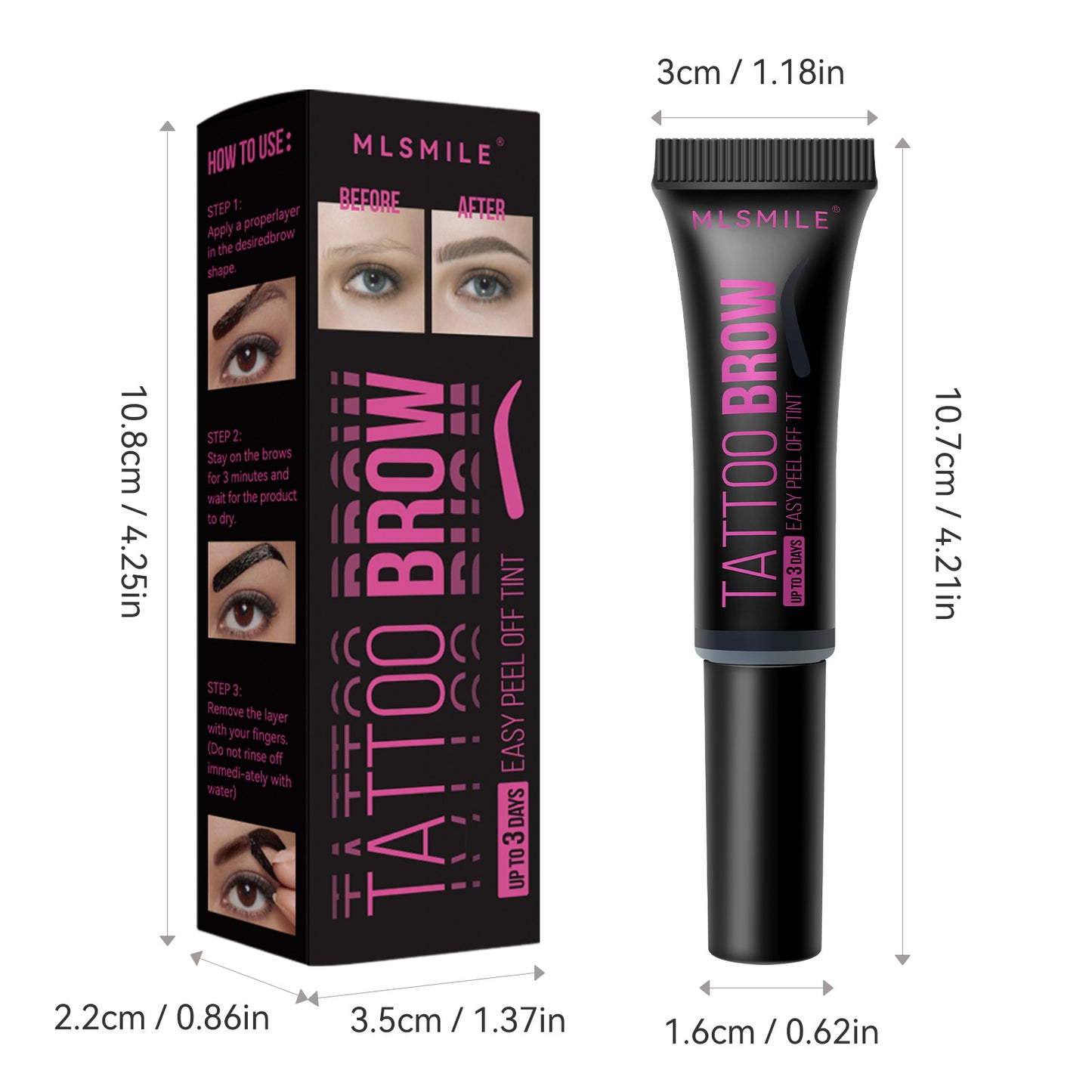 MLSMILE cross-border exclusive tear-off eyebrow glue, long-lasting, no smudge, waterproof, sweat-proof, easy to color, three-color eyebrow dyeing glue