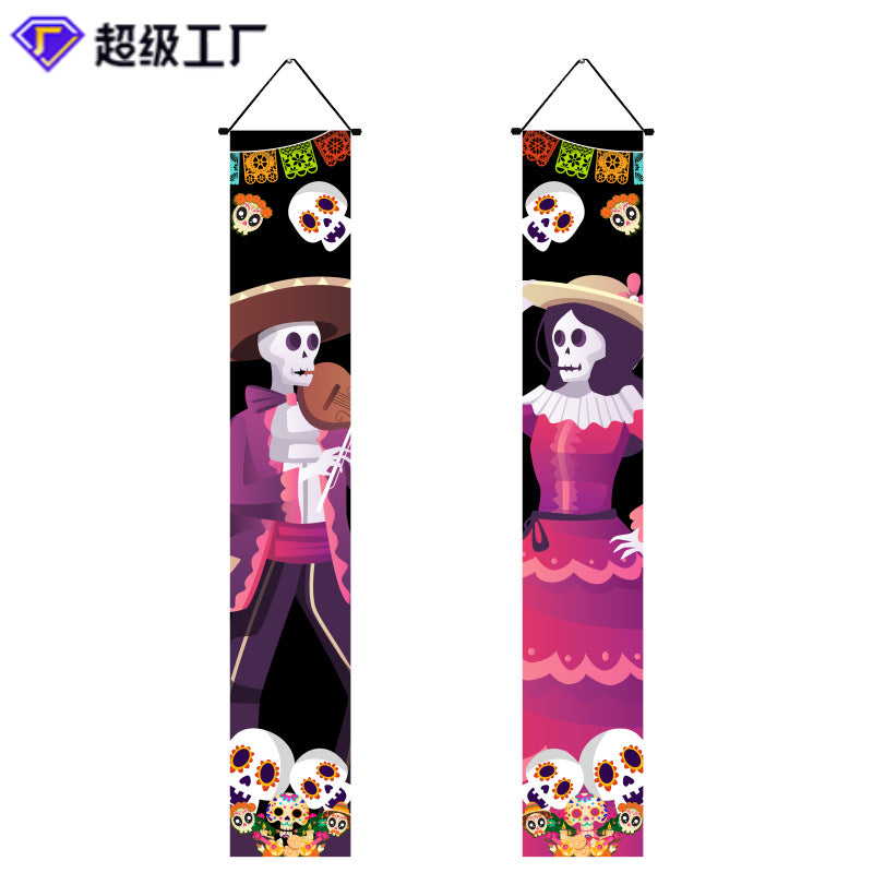 Halloween couplet curtain, ghost couple, Day of the Dead couplet, Halloween decoration, Halloween couplet