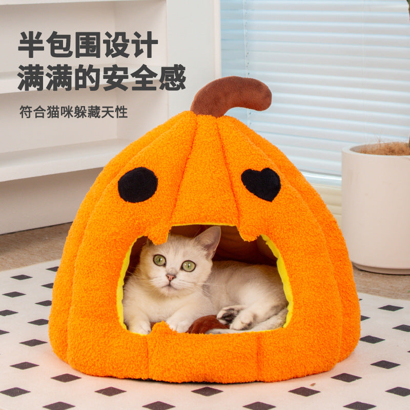 Halloween Pumpkin Cat House Cross-border Autumn and Winter Warm Cat House Enclosed Cat and Dog House Pet Halloween Pet