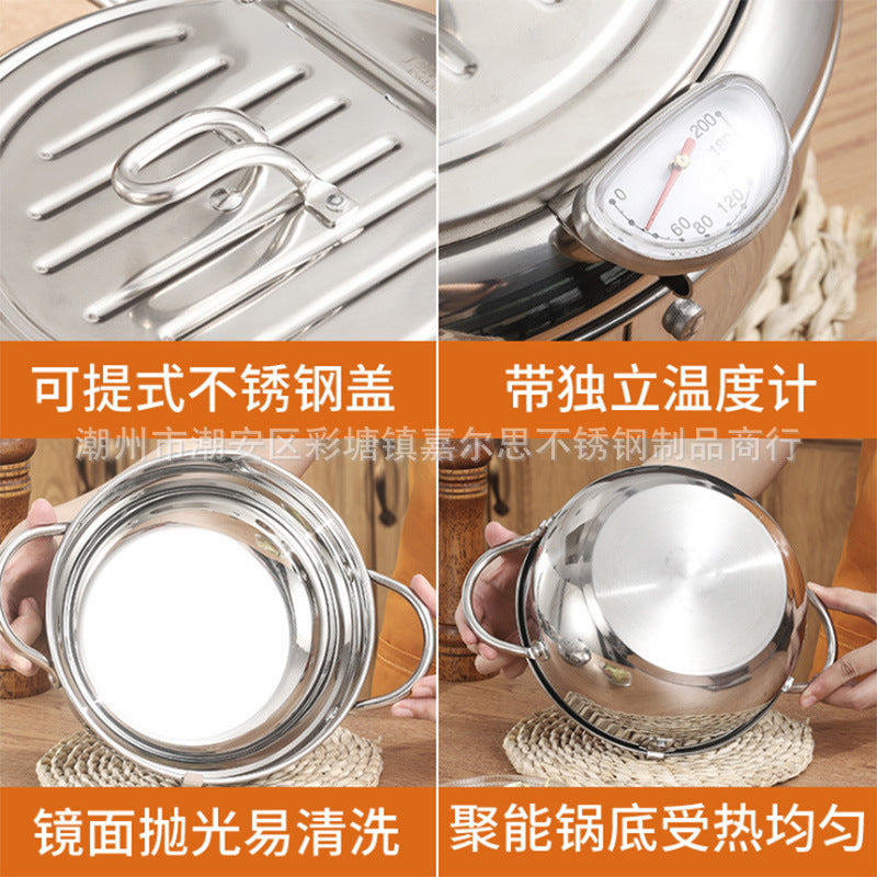 304 stainless steel frying pan tempura frying pan household temperature controllable frying pan oil saving source manufacturer with filter