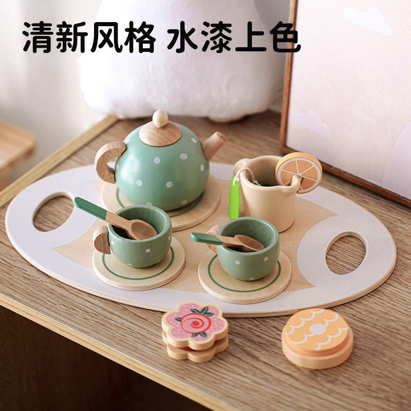 Children's simulation house tea set dessert set kindergarten playground role play early education wooden toys