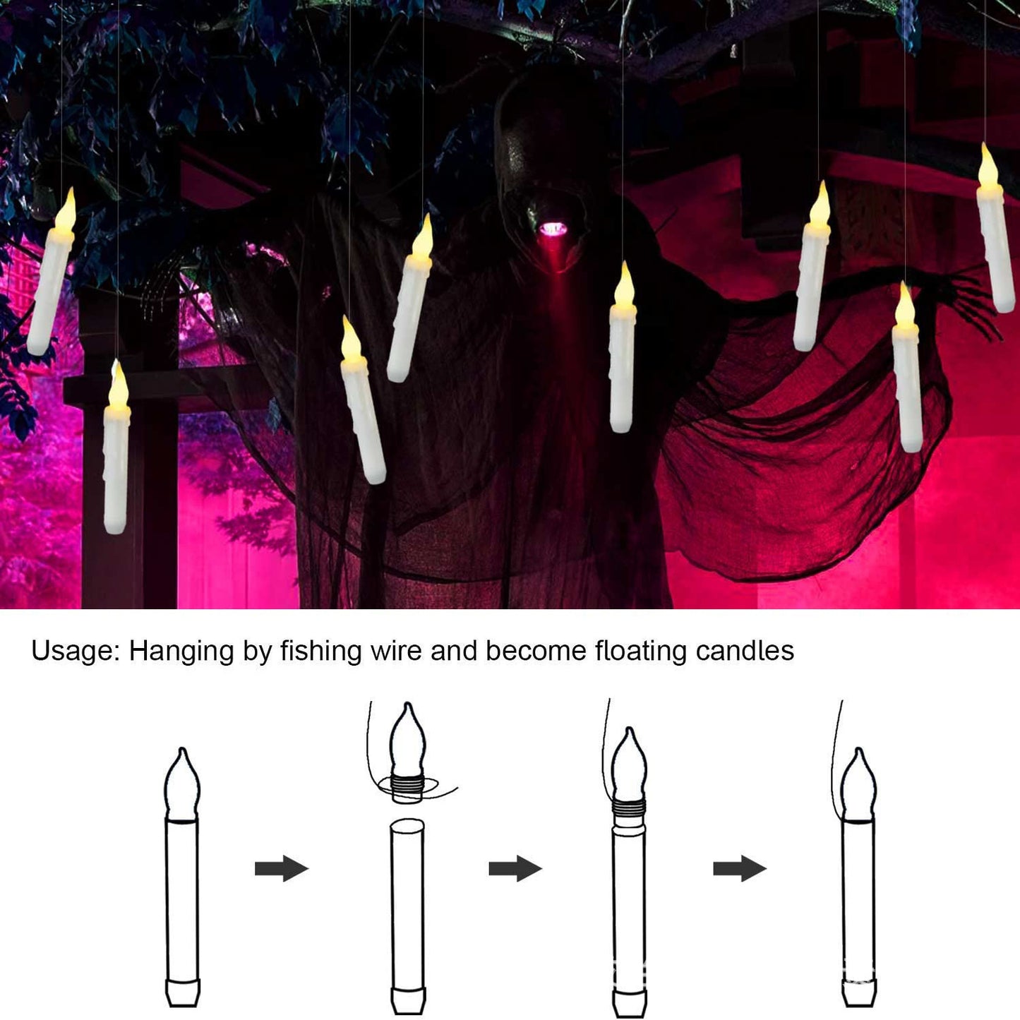 Cross-border hot new product suspended wand candle light Halloween birthday party decoration atmosphere remote control candle