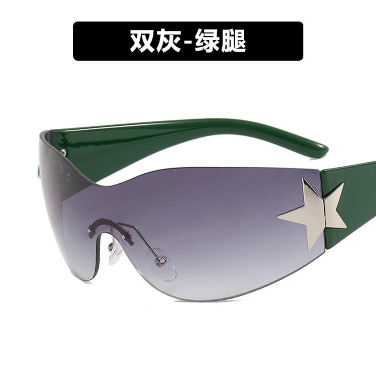 Frameless five-pointed star one-piece aviator sunglasses 2022 new European and American Y2K millennium hot girl sunshade sunglasses