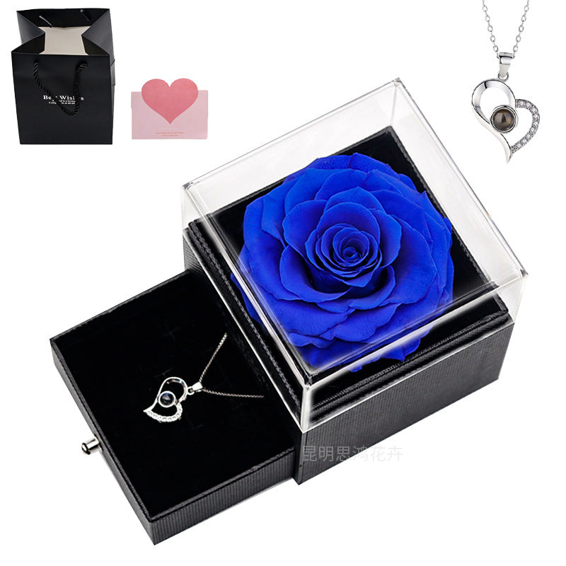 Preserved Flower Jewelry Box Single Rose Real Flower Preserved Flower Transparent Acrylic Flower Box Valentine's Day Mother's Day Gift