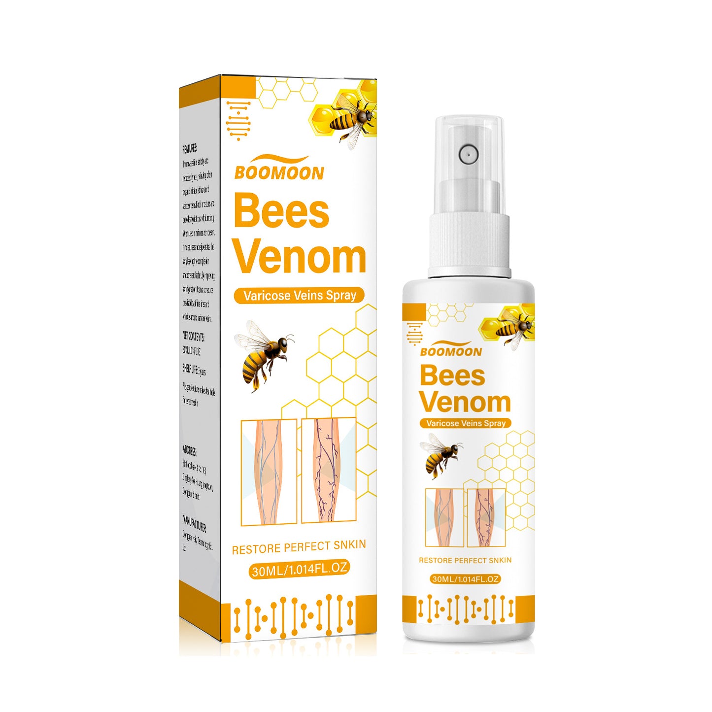 BOOMOON bee venom vein spray relieves tortuosity and smoothes blood vessels and bulges earthworm leg massage spray 20ml